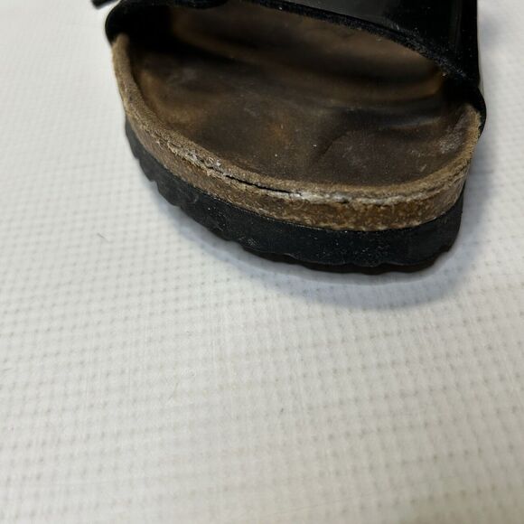 Birkis Florida Black Patent Leather Triple Strap Slide Sandals Women Size 7 EU38 - Picture 11 of 13